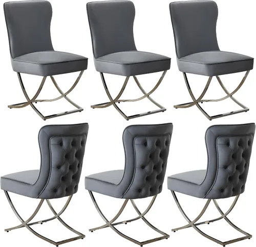 Miniatura 18 de WUTUTUEE Sillas de Comedor de Terciopelo de Lujo, Sillas de Acento Capitoné Tapizadas Sin Brazos con Patas de Metal Plateado en Forma de X, Juego