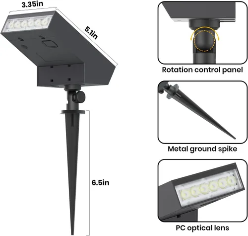 Miniatura 4 de SOTTLOT Luces solares para senderos al aire libre, luz solar regulable con IP65 a prueba de agua, 500LM 3000K iluminación solar al aire libre