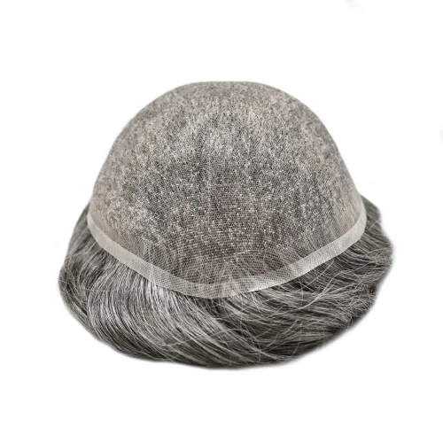 Miniatura 60 de Toupee para hombres nudos blanqueados hombres toupee hairpieces europeo virgen sistema de reemplazo de cabello humano suave encaje francés hombres