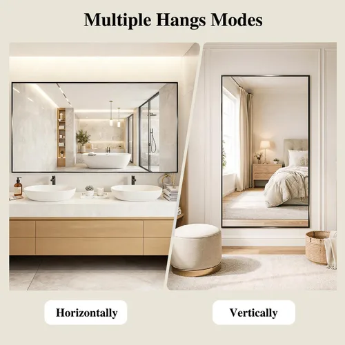 Miniatura 6 de Koonmi Espejo de pared rectangular negro, espejo de baño de 24 x 32 pulgadas, espejo de tocador con marco de aluminio para entrada, sala de estar