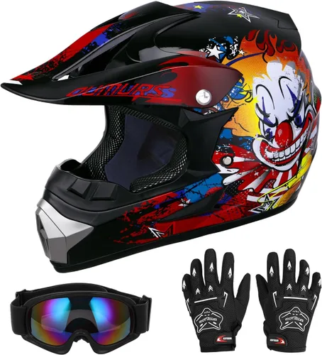Miniatura 8 de Oumurs - Casco DOT para niños, con gafas y guantes, para bicicletas de tierra de 5 a 14 años, cascos ATV para niños y niñas, casco para cuatrimotos
