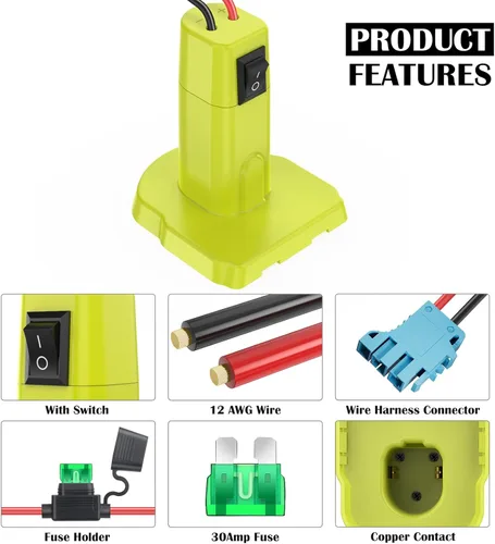 Miniatura 2 de Adaptador de rueda eléctrica para Ryobi Adaptador de batería de 18 V con conector de arnés de cables compatible con Peg-Perego Children's Riding