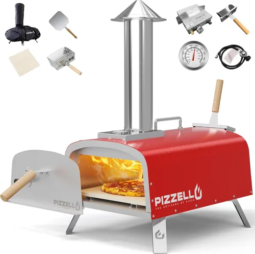 Miniatura 12 de PIZZELLO Horno de pizza para exteriores de 12 pulgadas, con propano y leña, multicombustible, con quemador de gas, bandeja de madera, piedra, Negro