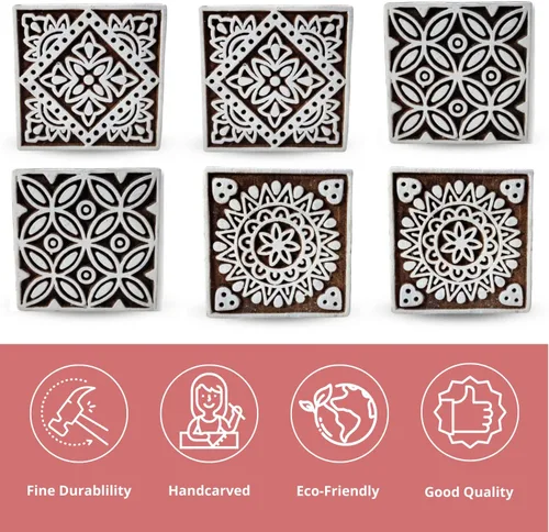 Miniatura 2 de Hashcart Pomos de madera para gabinetes de cocina, juego de 6 pomos tallados a mano con diseño floral para gabinete y cajón, color marrón