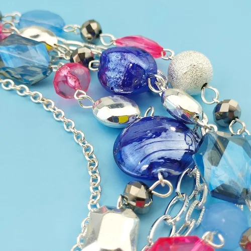 Miniatura 4 de Bocar Collar de cadena multicapa para mujer con esmalte de color de cristal