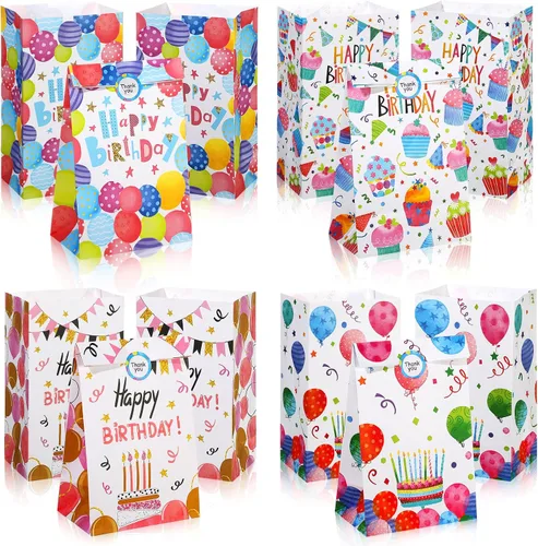 Miniatura 8 de Chrisfall 24 bolsas de regalo de cumpleaños, bolsas de regalo de fiesta de cumpleaños, bolsas de regalo con calcomanías de sellado, bolsas de dulces