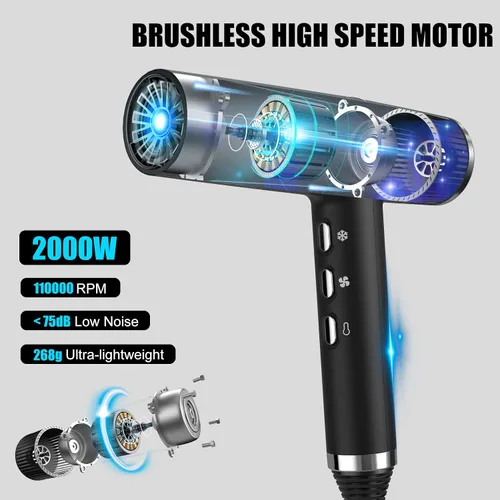 Miniatura 2 de slopehill Secador de pelo con motor sin escobillas único Diagnóstico inteligente de fallos Microfiltro innovador Tecnología Oxy Active Negro