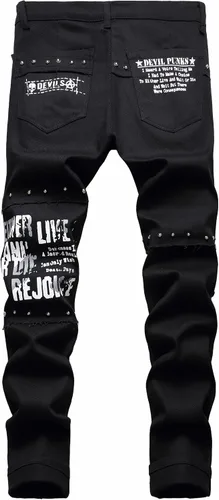 Miniatura 2 de Jeans ajustados con estampado de calavera y letras para hombre