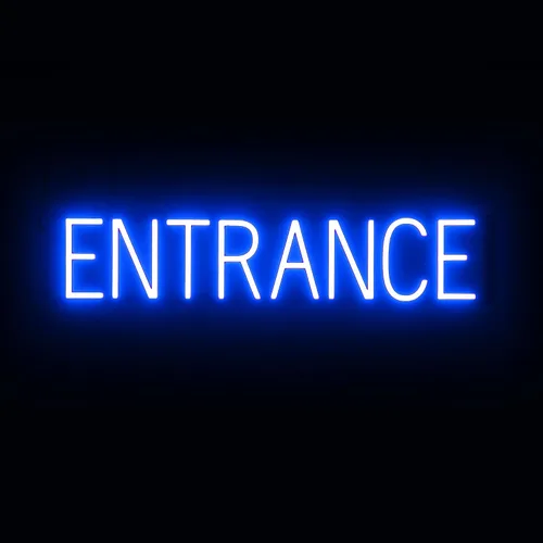 Miniatura 32 de SpellBrite Letrero de salida Señal direccional con aspecto de neón, fuente de luz LED azul 14.1 x 6.3 pulgadas
