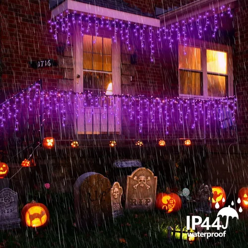 Miniatura 5 de QITONG - Tira de luces de carámbanos rojas y blancas para exteriores, 33 pies con 400 LED, 8 modos, alambre transparente, luces de Navidad