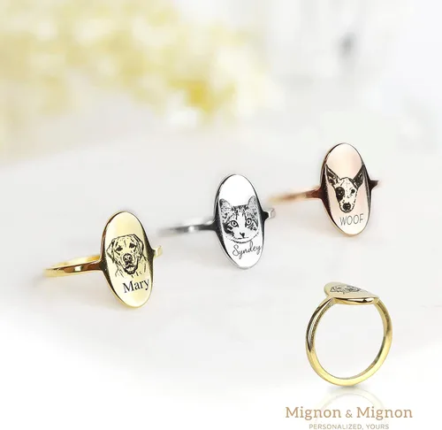 Miniatura 5 de MignonandMignon Custom Pet Portrait Jewelry Mother's Day Gift Dog Lover Personalized Ring for Her Cat Lover Unique - OR-AP