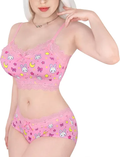 Miniatura 2 de Littleforbig Conjunto de ropa de dormir de encaje para mujer, ropa de dormir con tirantes y pantalones cortos, lencería bralette conjunto de ropa