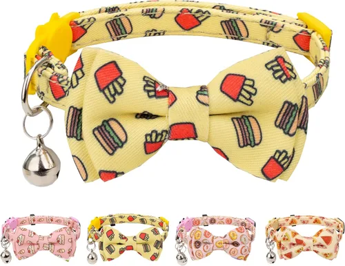 Miniatura 12 de Collar de gato Campana Pajarita Gatito Seguridad Breakaway Flower Kimino Sakura Cake Patrón de dibujos animados Kitty Boy Girl Pet Flower - Azul