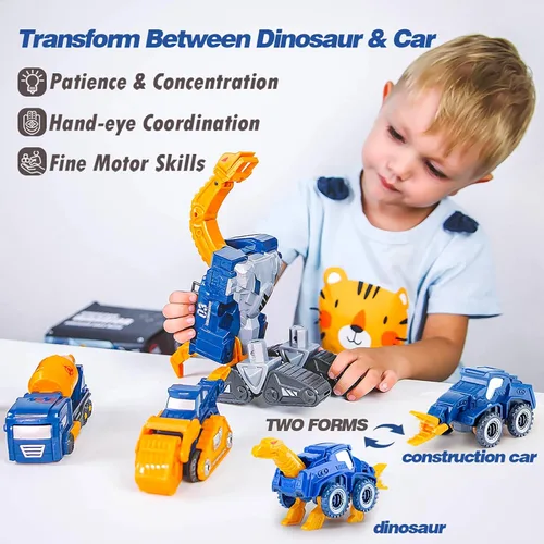 Miniatura 3 de Juguete transformable de dinosaurio para niños, robot de rescate 5pcs Construction Car Set Magnetic Connectors Assemble DIY STEM Action Figure