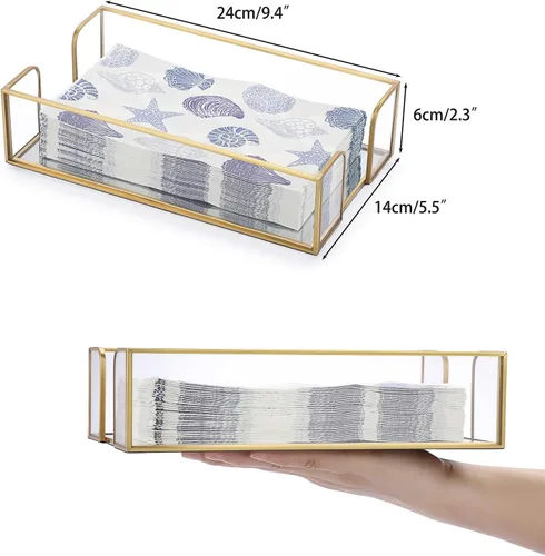 Miniatura 3 de Sumnacon Servilletero, mesa de servilleta de cristal, elegante soporte para toallas de invitados para toalla de mano, cesta rectangular