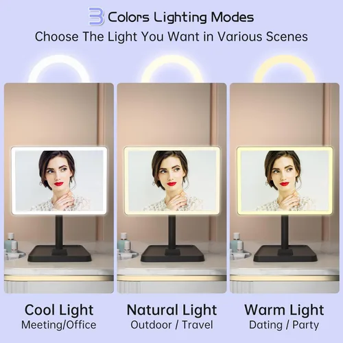 Miniatura 3 de FUNTOUCH Espejo de tocador de maquillaje recargable con luces, espejo de escritorio grande iluminado con 96 luces LED y aumento de 10x, iluminación