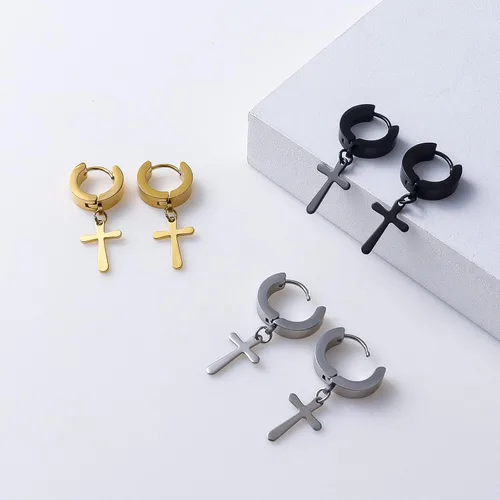 Miniatura 9 de Halawly Juego de aretes de aro de acero inoxidable para mujeres y niñas, 3 pares6 pares10 pares pequeños, enormes plateados, dorados, negros, cruz