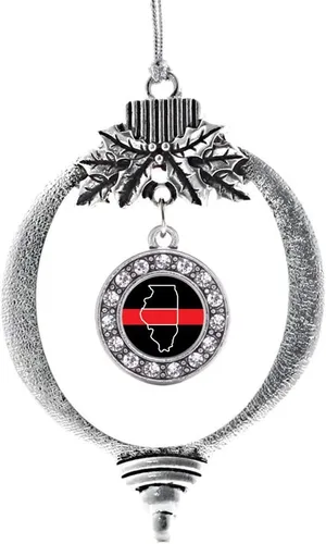 Miniatura 101 de Inspired Silver - Bonita bandera estadounidense - Adorno de Navidad plateado - Adorno de árbol de Navidad con dije circular con circonita cúbica