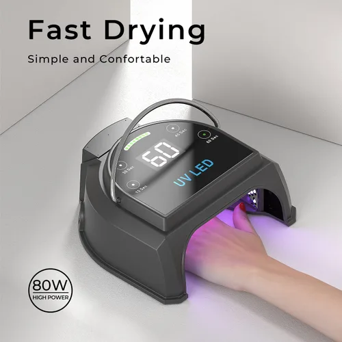 Miniatura 2 de Lámpara de uñas profesional inalámbrica LED UV de 80 W, luces UV para uñas con 45 perlas LED y batería recargable, secadora de uñas de gel LED