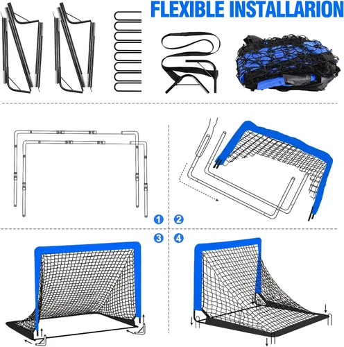 Miniatura 4 de BORNEW Paquete de 2 porterías de fútbol – Porterías de fútbol para patio trasero e interior para niños, 6 x 4 / 4 x 3 pies, juego de redes de fútbol