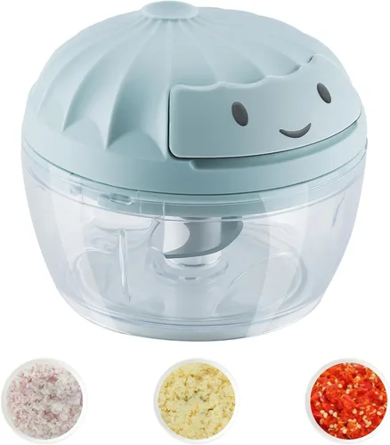 Picador de ajo, mini picador manual de alimentos para cocina, cebolla, trituradora de ajo, picadora de ajo, azul, 5.4 fl oz