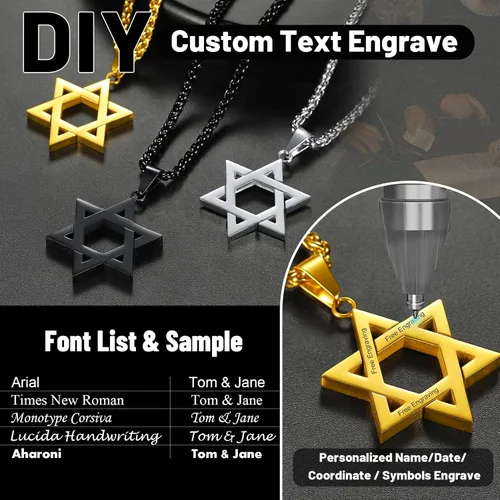 Miniatura 3 de ChainsHouse Collar Magen Star of David para hombres y mujeres, acero inoxidablechapado en oro de 18 quilates, colgante de etiqueta de perro judío