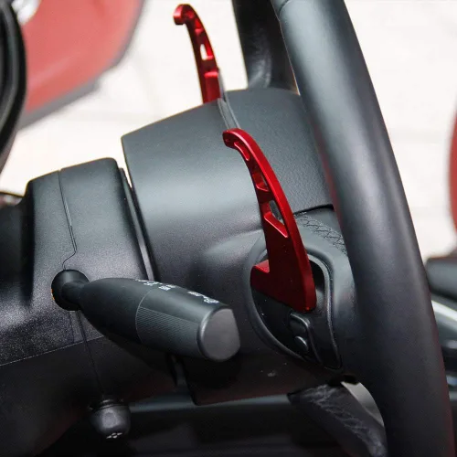 Miniatura 3 de Cubierta extendida para palanca de cambio de volante de aluminio plateado para Dodge Charger 2015+/Chrysler 300 2015-2021 (Rojo con agujero)