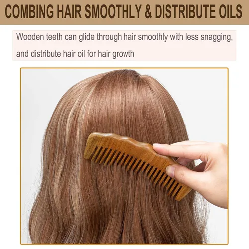 Miniatura 5 de Peine de madera con dientes anchos, peine para el cabello para mujeres, masaje del cuero cabelludo y distribuye aceites