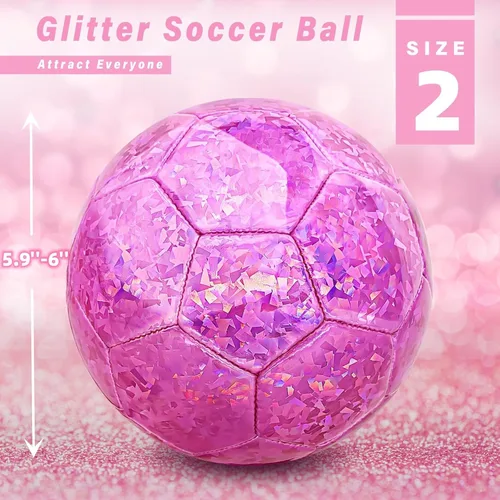 Miniatura 2 de Balón de fútbol de tamaño 2 rosa brillante, pelotas de fútbol para niños pequeños y niños pequeños al aire libre, pelota pequeña brillante