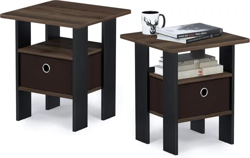 Miniatura 19 de Mesa de noche con cajón Furinno, Madera, Marrón oscuro/Negro