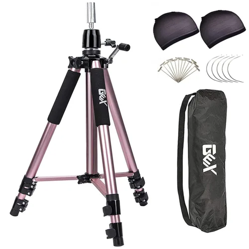 Miniatura 9 de GEXWORLDWIDE GEX - Soporte de trípode de maniquí resistente de 63 pulgadas para peluca, práctica de entrenamiento de cosmetología, cabeza de Negro