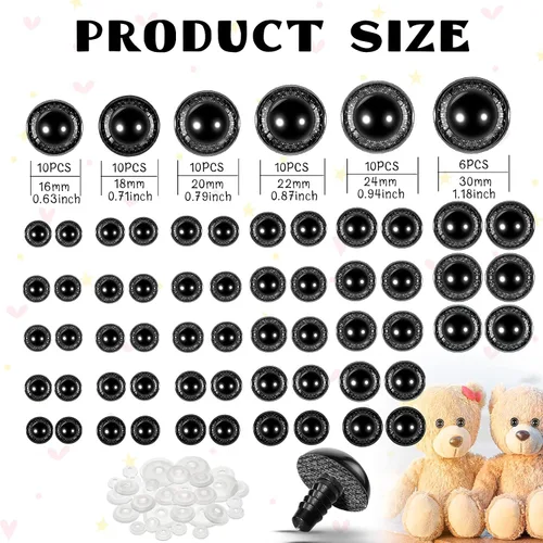 Miniatura 2 de WILLBOND 56 ojos grandes de seguridad, ojos de animales de peluche de plástico de 0.63 a 1.18 pulgadas, ojos de ganchillo artesanales para bricolaje