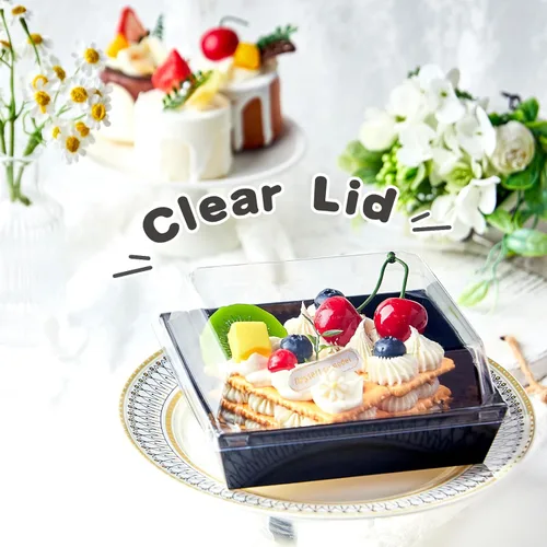 Miniatura 3 de Kucoele Paquete de 50 Cajas Pequeñas de Charcutería con Tapas Transparentes, Cajas de Postre de Papel para Llevar, Cajas de Panadería, Contenedores
