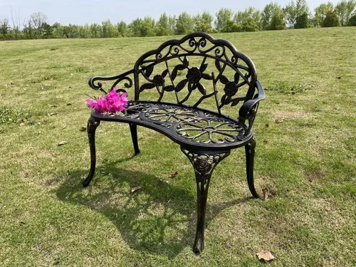 Miniatura 4 de Mandolin Silla de jardín para exteriores, todas las sillas de aluminio fundido antioxidante, banco de patio de patio de color rosa tallada para Cobre