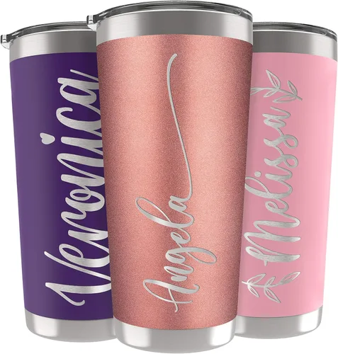 Miniatura 38 de Vasos delgados personalizados con tapa, regalos para ella de 20 onzas, rosa intenso, 12 diseños, vaso grabado personalizado con nombre, tazas Rosa