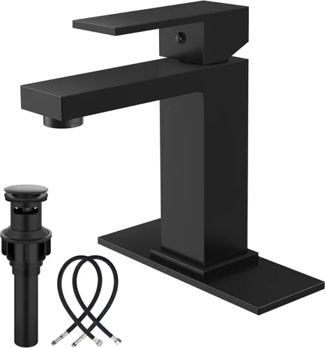 Grifos de Baño Midanya 1 Agujero, Grifo de Fregadero de Acero Inoxidable de Una Manija, Grifos de Tocador Modernos con Placa de Cubierta, Mangueras