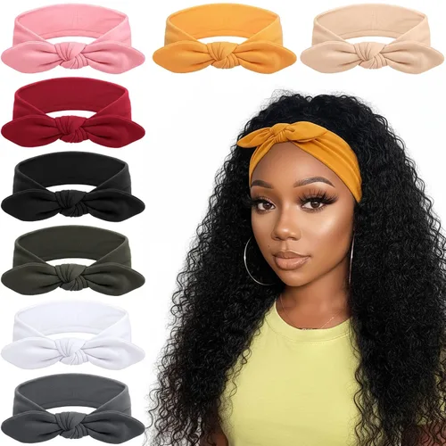 Miniatura 28 de DRESHOW 8 unidades de diademas ajustables con nudos antideslizantes elásticas, bandas de pelo de yoga para mujeres y niñas en colores sólidos