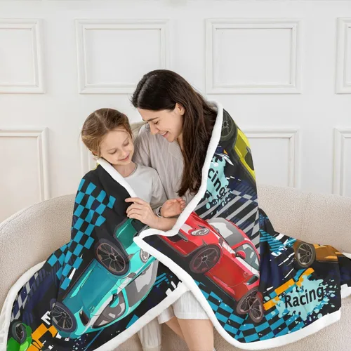 Miniatura 2 de Manfei Manta de coche de carreras para niños, manta de cama para niños y adolescentes, decoración de habitación de niños y adolescentes, manta