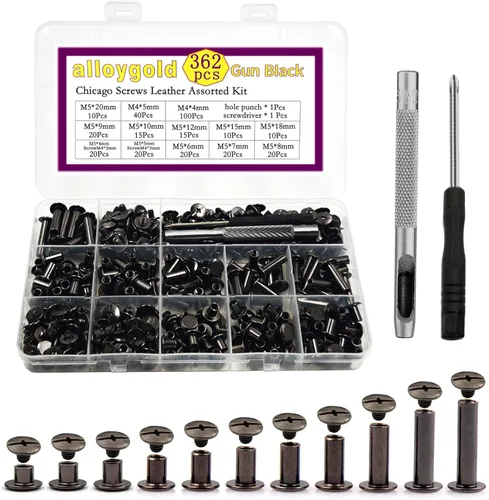 Miniatura 28 de Juego de 90 tornillos de acero inoxidable 304 Chicago de cuero, 7 tamaños de remaches para manualidades, ropa, zapatos, cinturones, bolsas