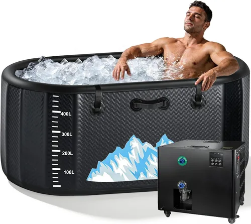 Miniatura 8 de Bañera de inmersión fría, 142 galones, 1 caballo de fuerza, bañera de hielo resistente para atletas con calor y frío, enfriador inflable portátil