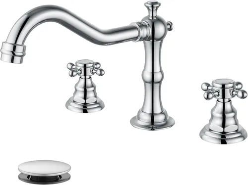 Miniatura 11 de gotonovo Grifo de lavabo de baño de 3 orificios extendido, grifo mezclador de doble manija cruzada para lavabo de baño, grifo de tocador, montaje