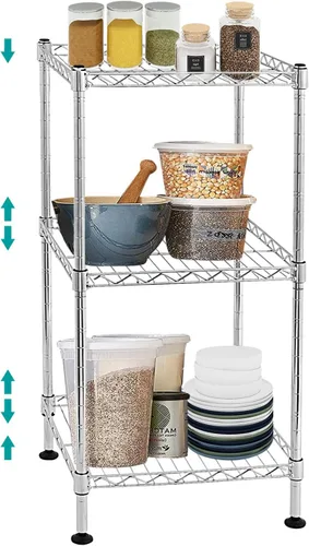 BNSPLY Estantería ajustable de 3 niveles, estante de alambre de metal con certificado NSF, pies niveladores, estante de almacenamiento de pie para