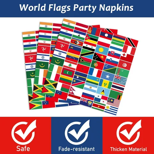 Miniatura 4 de OBUSATT 96 unidades de banderas internacionales del mundo suministros de fiesta, platos de papel de bandera de país, viaje alrededor del mundo