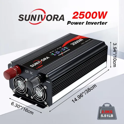 Miniatura 6 de Inversor de corriente de 2500 vatios de 12 V a 110 V/120 V CC a CA, pico de 5000 W, con control remoto y LCD, 4 salidas de CA y 4 puertos USB