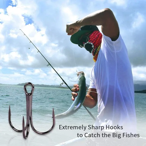 Miniatura 4 de UCEC Kit de Ganchos de Pesca, Ganchos Treble de Acero de Alto Carbono Fuertes y Agudos de Curva Redonda para Agua Salada y Agua Dulce, para Trucha