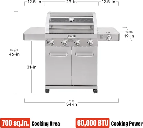 Miniatura 4 de Monument Grills - Parrilla convertible más grande de 4 quemadores de gas natural, parrilla de propano estilo gabinete de acero inoxidable, controles