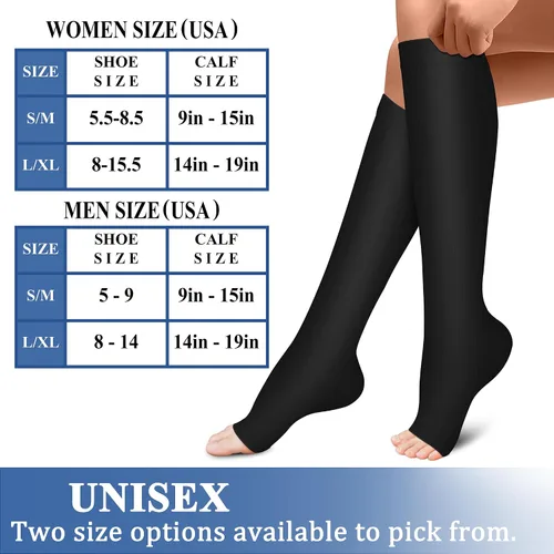 Miniatura 6 de CHARMKING 3 pares de calcetines de compresión de punta abierta para mujeres y hombres, circulación de 15-20 mmHg es el mejor apoyo para uso durante