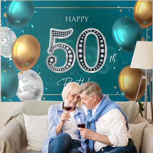 Miniatura 6 de HAMIGAR Fondo de pancarta de feliz cumpleaños 50 de 6 x 4 pies, decoraciones de cumpleaños de 50 años, suministros de fiesta para mujeres y hombres