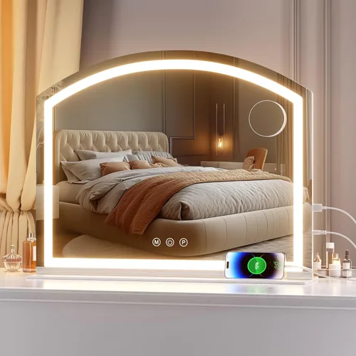 Miniatura 9 de Hasipu Espejo de tocador con luces, espejo de maquillaje LED arqueado de 11 x 14 pulgadas, espejo de maquillaje iluminado con luces, control táctil