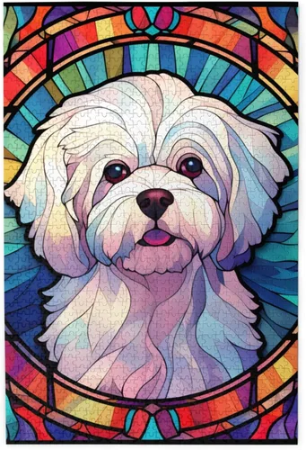 Miniatura 13 de Rompecabezas de Madera de Vidrio Colorido Manchado de Amantes de Perros Pastor Australiano de 1000 Piezas de Pintura Artística para Niños Adultos